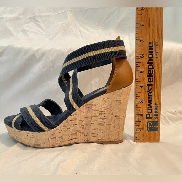 Merona Cork Wedge Heels. Size 8. Navy and Tan - Picture 3 of 7